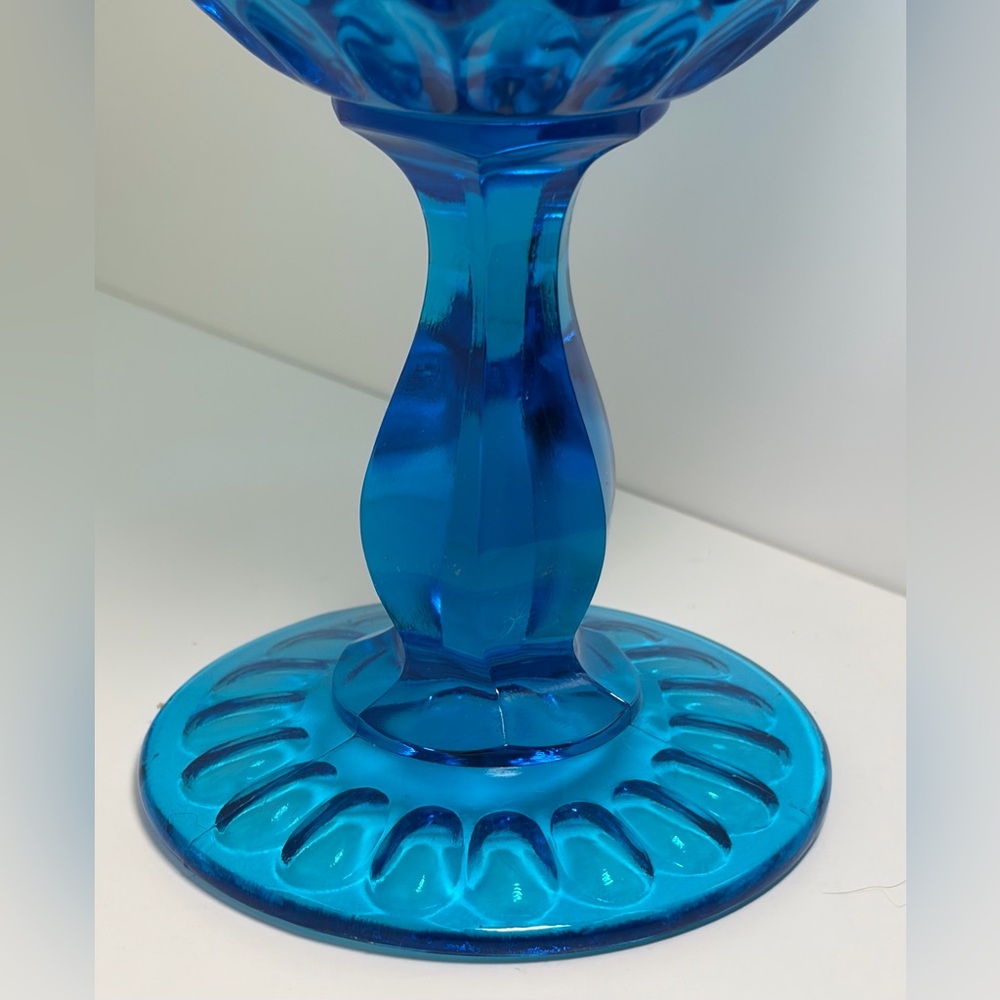 Fenton Colonial Blue Thumbprint Large Goblet Vintage Pristine Condition - Picture 6 of 8